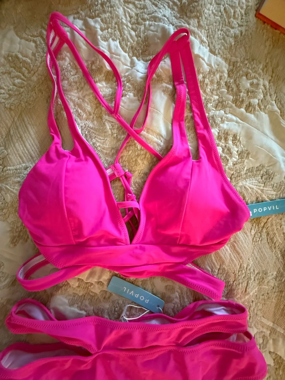 Brand New Popvil Hot Pink Two-Piece Cut Out Bikini - Picture 2 of 12